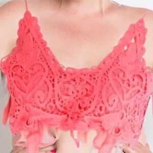 Lacy BOHO Coral/Pink Floral Cropped Bralette Plus Sizes